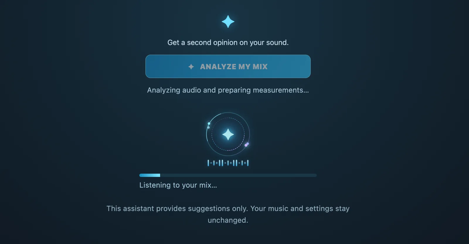 Actual Nico Studio AI Mix Assistant interface showing the Analyze My Mix feature
